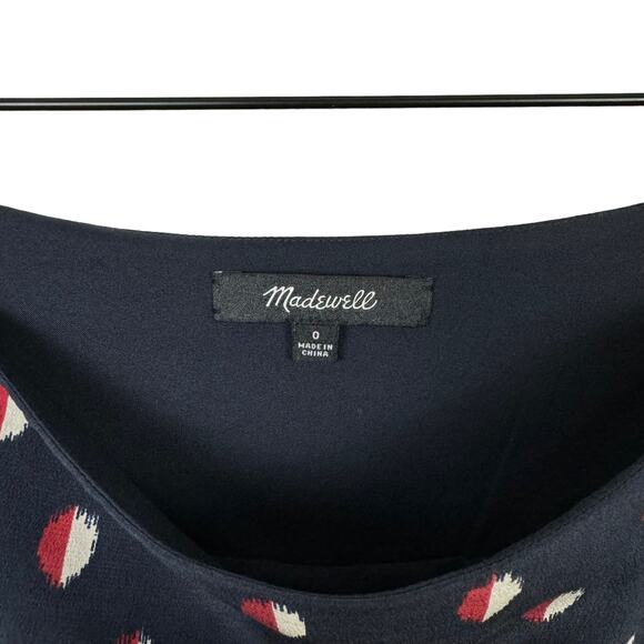 Madewell Skyline Navy Red White Ikat Printed Short Silk Skater Skirt - Picture 8 of 9